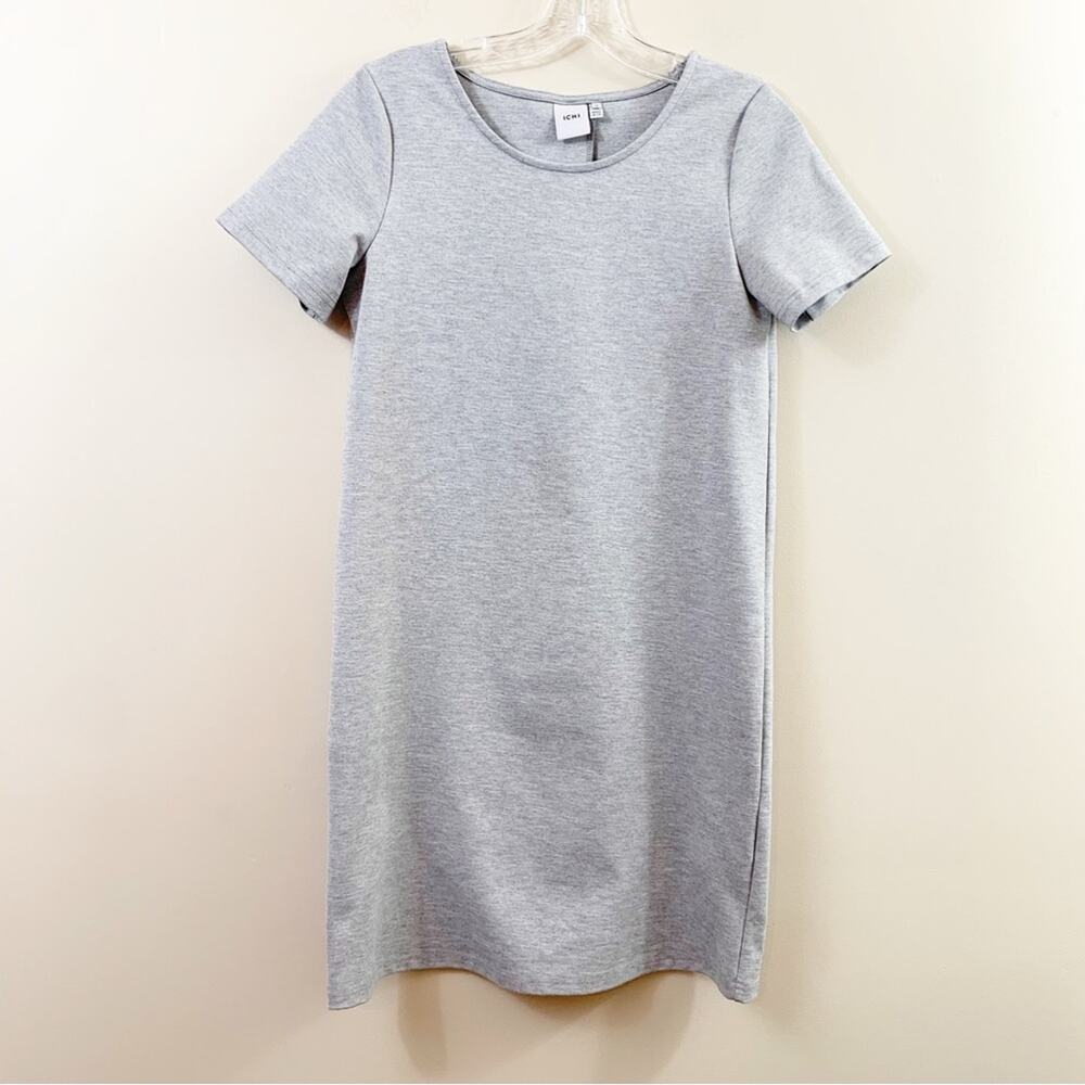 ICHI Jersey Knit Shirt Button-Down Back Gray Short Sleeve Dress